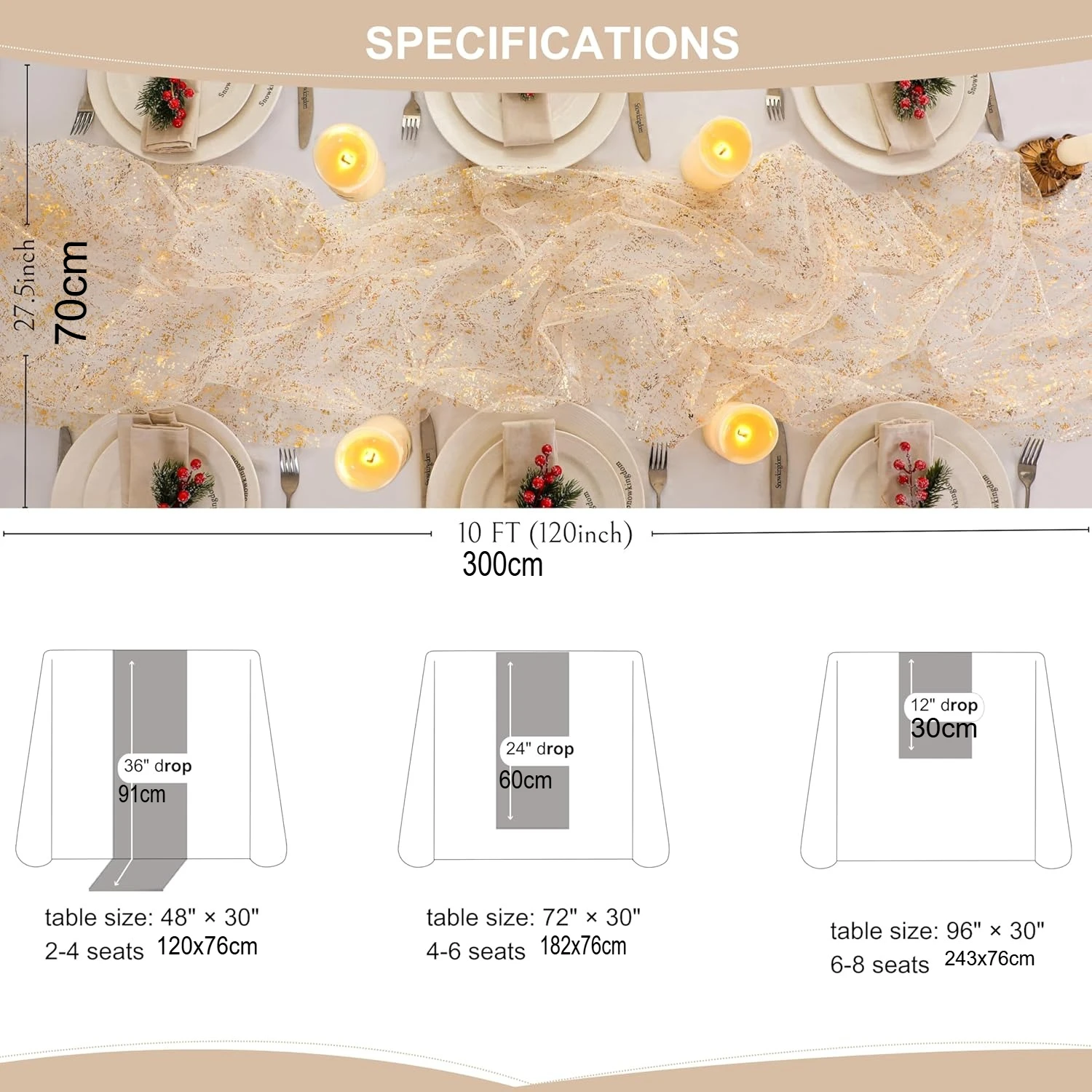 70CM*300CM Golden Table Runner Glitter Metallic Foil Sheer Dining Wedding Anniversary Holiday Birthday Table Decor Home Party thumbnail 6