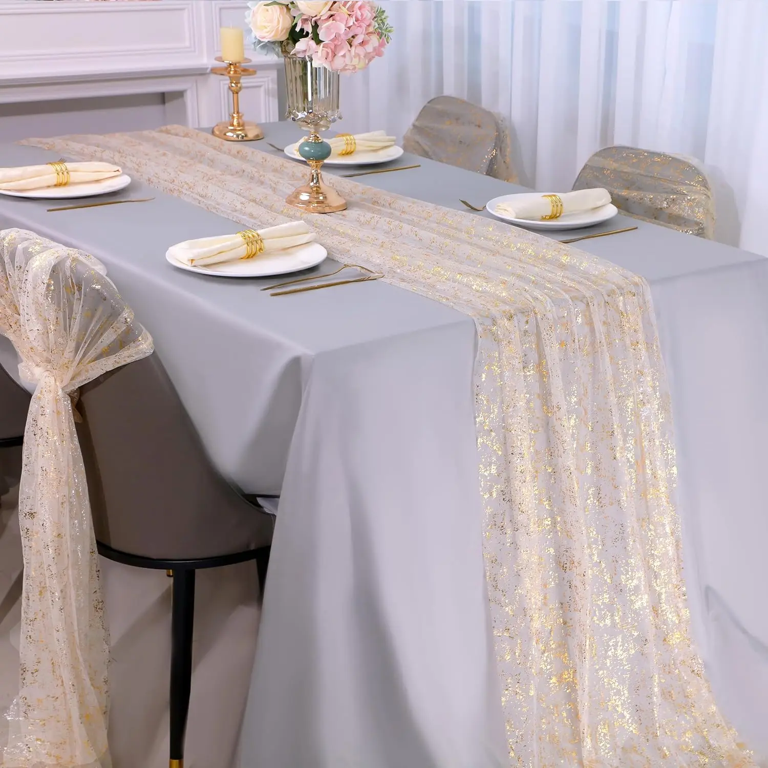 70CM*300CM Golden Table Runner Glitter Metallic Foil Sheer Dining Wedding Anniversary Holiday Birthday Table Decor Home Party thumbnail 2