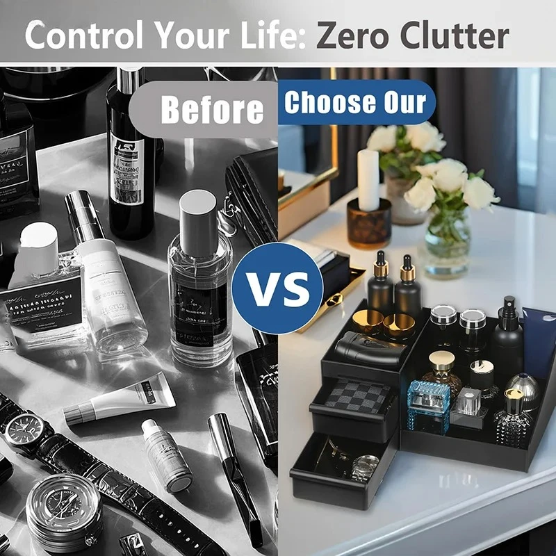 1pc Mens Fragrance Organizer, Perfume & Cologne Stand with Drawers, Modern Bathroom Dresser Top Storage, Counter Tidy thumbnail 6