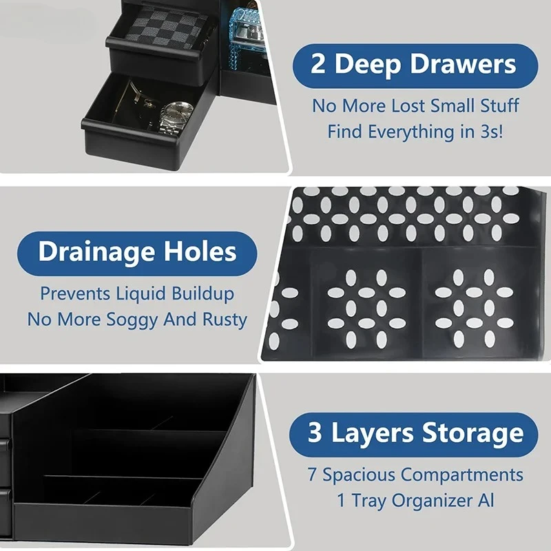 1pc Mens Fragrance Organizer, Perfume & Cologne Stand with Drawers, Modern Bathroom Dresser Top Storage, Counter Tidy thumbnail 5