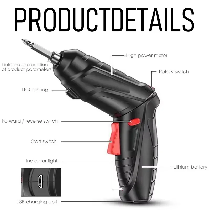 47 PCS 3.6V Electric Screw Driver Rechargeable Household Lithium Electric Drill LED Lighting Electric Power Screwdriver Set thumbnail 6