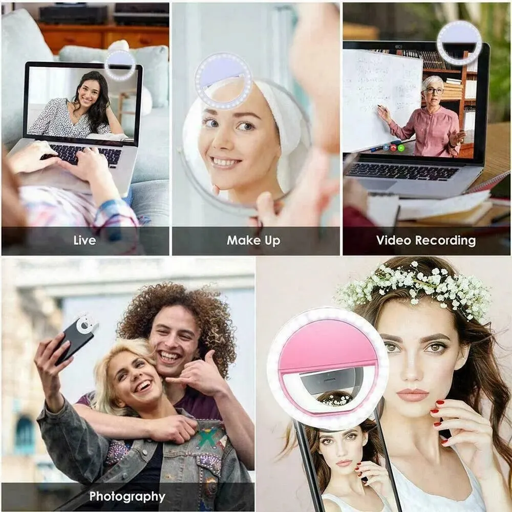 Mini Selfie Ring Light for Mobile Phone LED Lamp USB Charge Portable for Video Photograph Selfie Light for Live Makeup thumbnail 4