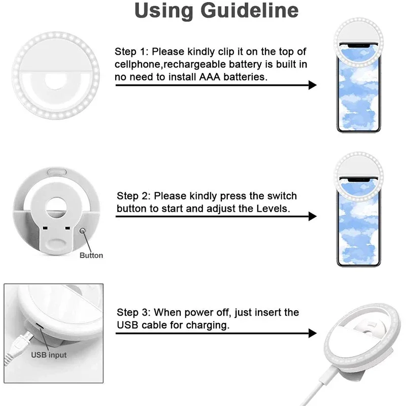 Mini Selfie Ring Light for Mobile Phone LED Lamp USB Charge Portable for Video Photograph Selfie Light for Live Makeup thumbnail 3