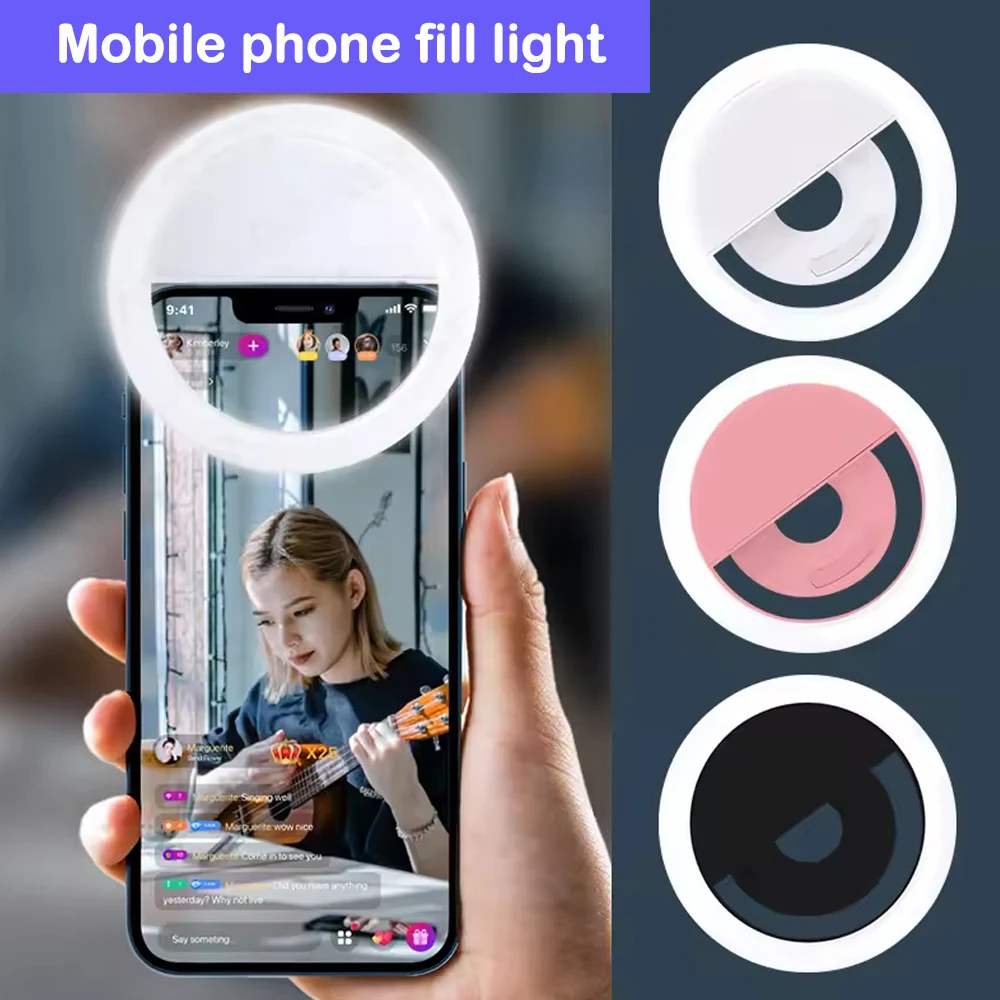 Mini Selfie Ring Light for Mobile Phone LED Lamp USB Charge Portable for Video Photograph Selfie Light for Live Makeup thumbnail 6