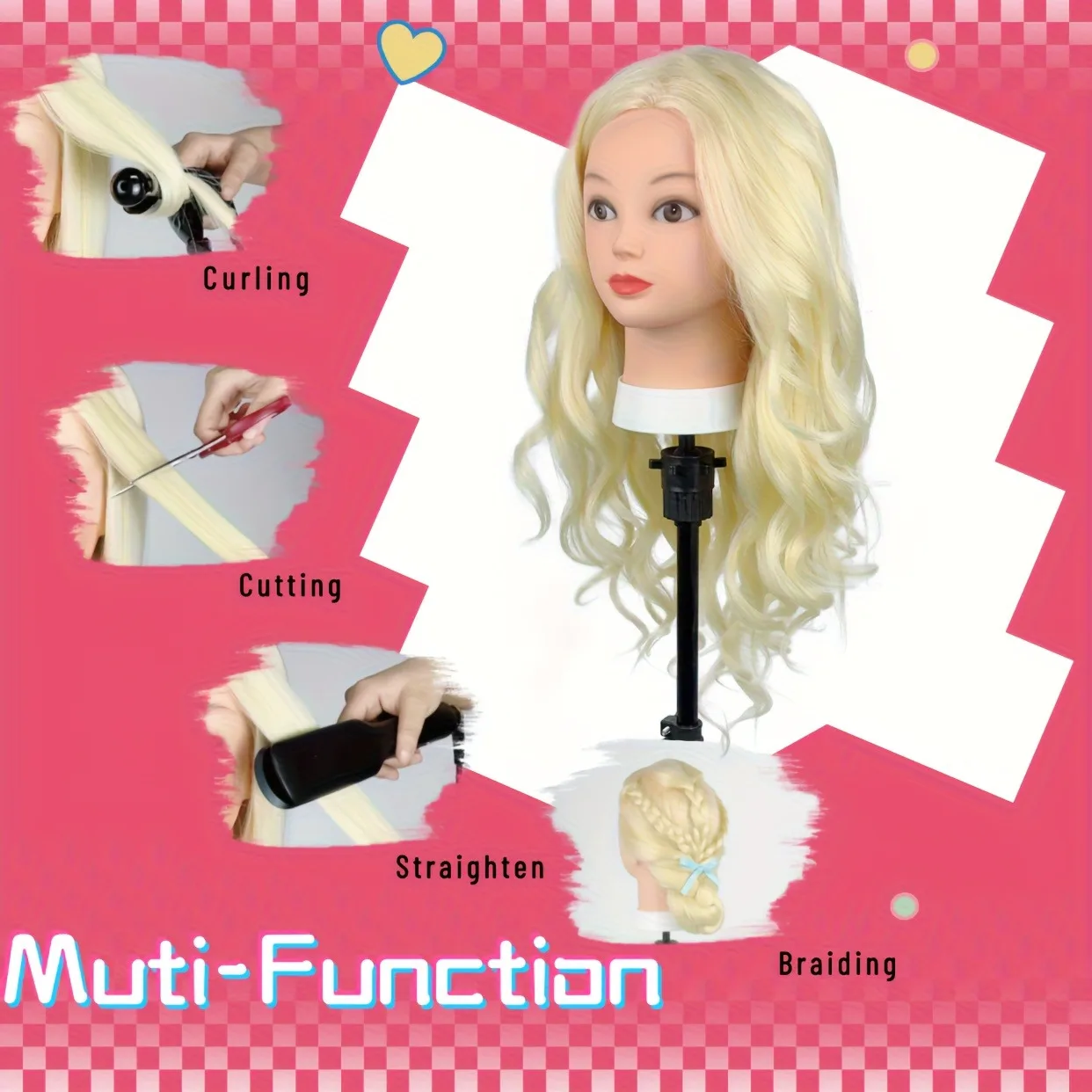 #613 Blonde Hair Cosmetology Mannequin Head With 80% Real Hair Colourful Manikin Practice Headdoll For Curling Styling Training thumbnail 3