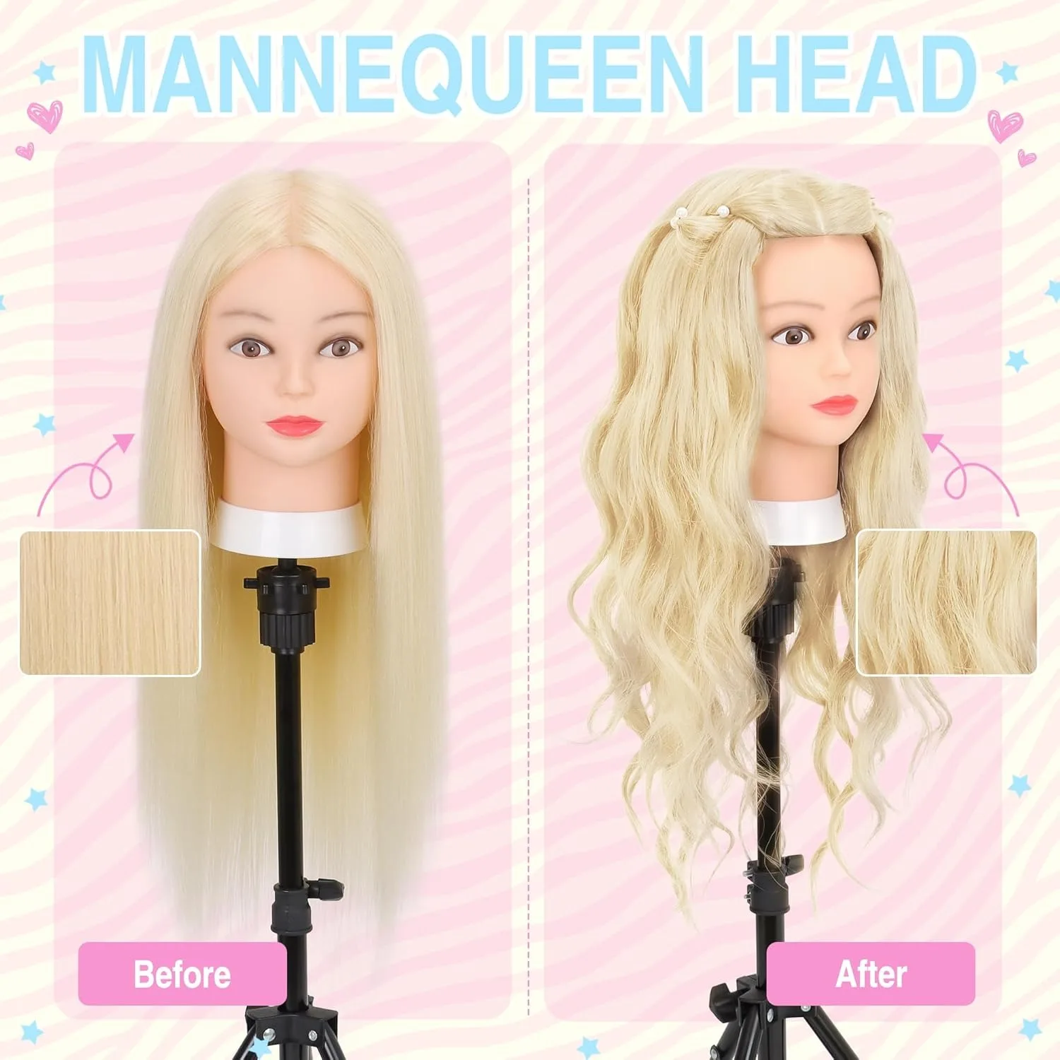 #613 Blonde Hair Cosmetology Mannequin Head With 80% Real Hair Colourful Manikin Practice Headdoll For Curling Styling Training thumbnail 2
