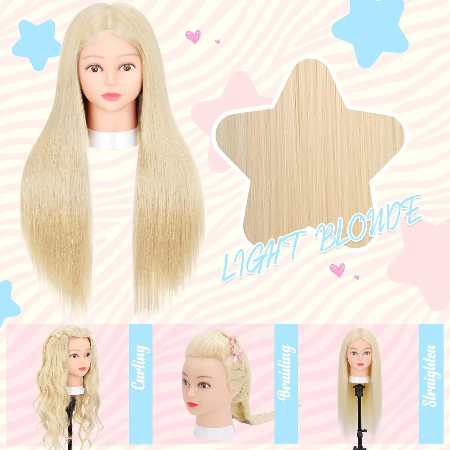 #613 Blonde Hair Cosmetology Mannequin Head With 80% Real Hair Colourful Manikin Practice Headdoll For Curling Styling Training thumbnail 4