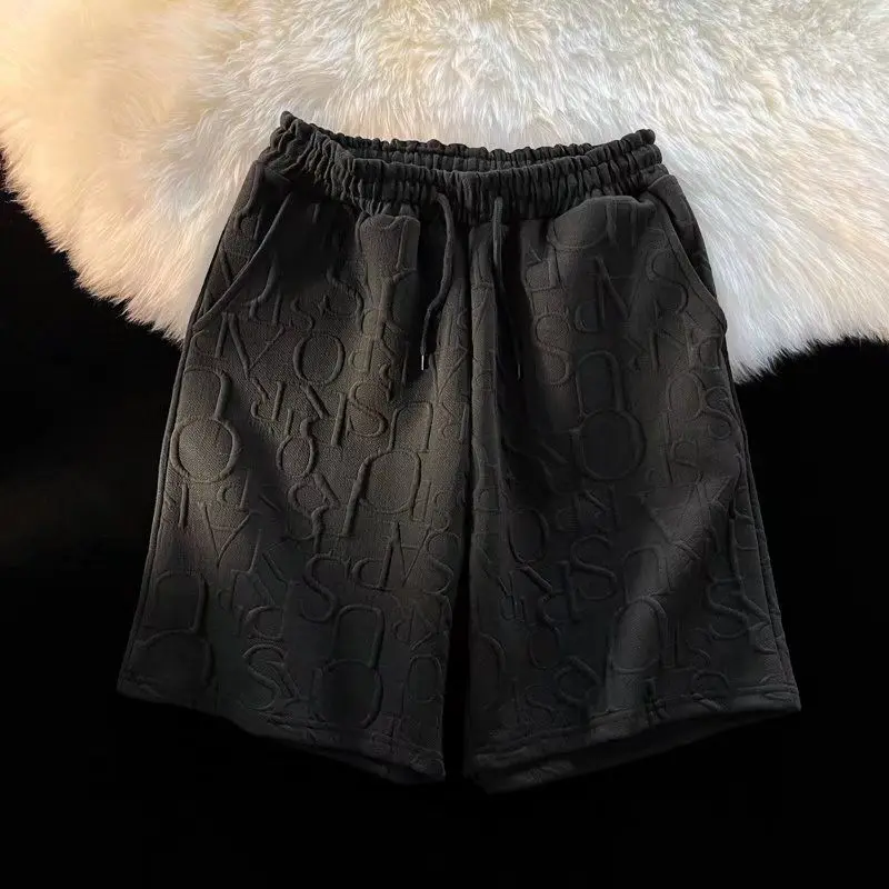 Brand Premium Waffle Casual Shorts Men Sport Loose Wide leg Running Shorts Letter Beach Baggy Board Cargo Shorts Male thumbnail 4