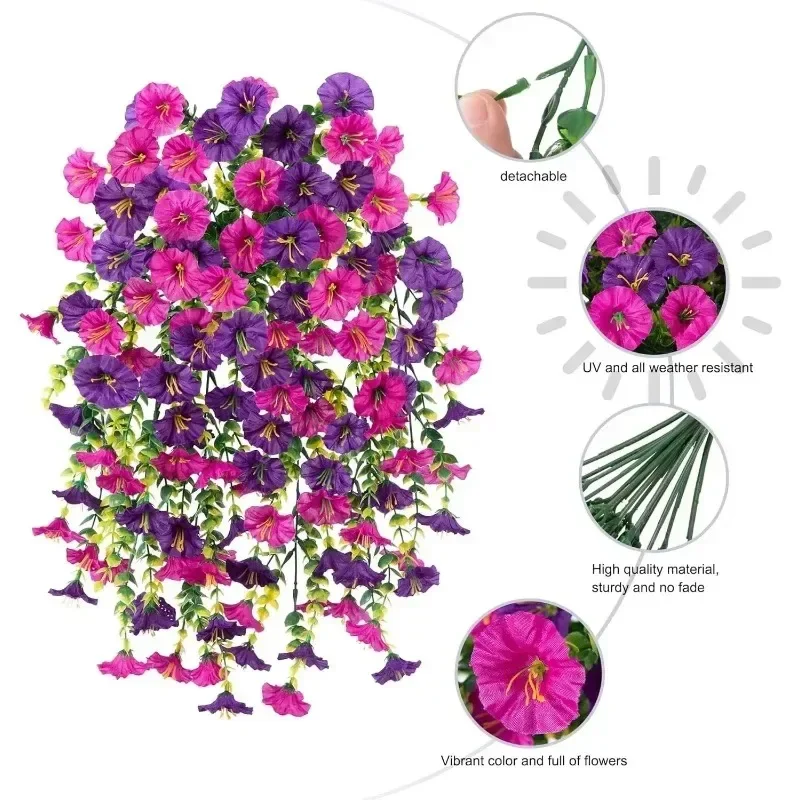 2-8PCS Indoor Outdoor Artificial Morning Glory Wall Hanging Faux Flowers Home Decor Garden Floral Arrangement Decorations thumbnail 5