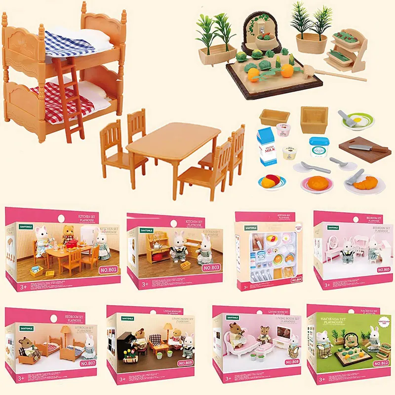 1:12 Forest Family Dollhouse Furniture Montessori Miniature Doll House Kitchen Bedroom Bathroom Accessories For Girl Gifts