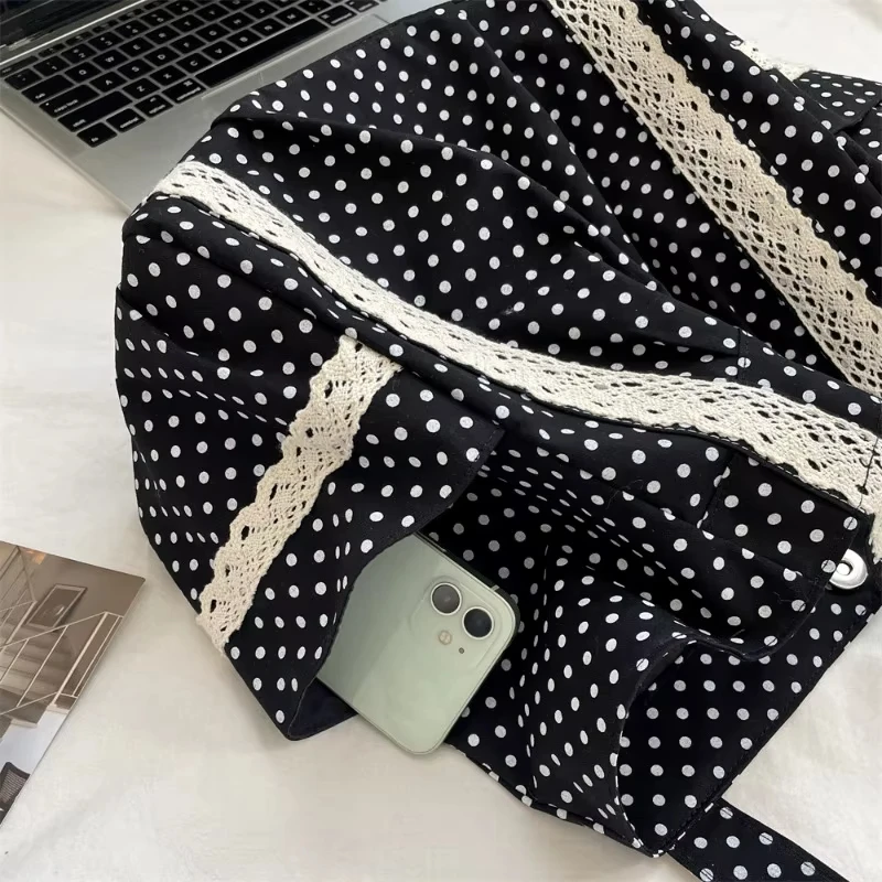 Korean Polka Dot Shoulder Bag For Women Retro Fashion Large Capacity Tote Bag Literary Work Commute Versatile Canvas Handbag thumbnail 2