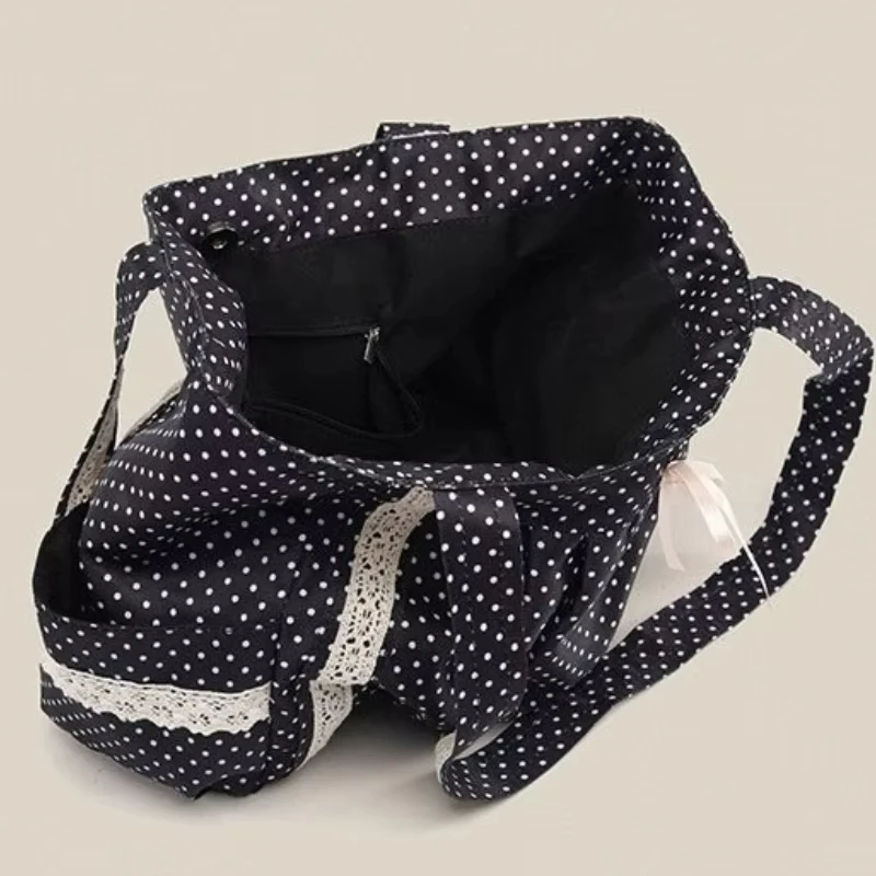 Korean Polka Dot Shoulder Bag For Women Retro Fashion Large Capacity Tote Bag Literary Work Commute Versatile Canvas Handbag thumbnail 5