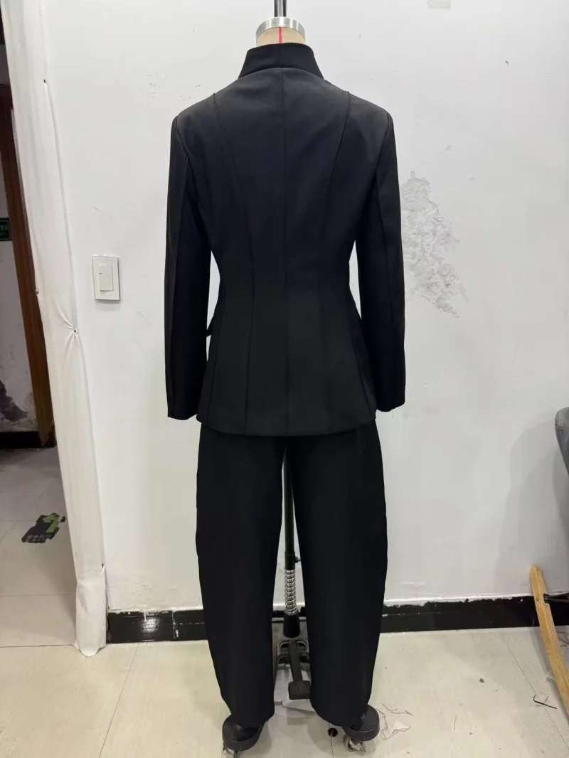 ETJ 2025 women's new fashion design three-dimensional cut high collar slim suit jacket & matching casual trousers thumbnail 6
