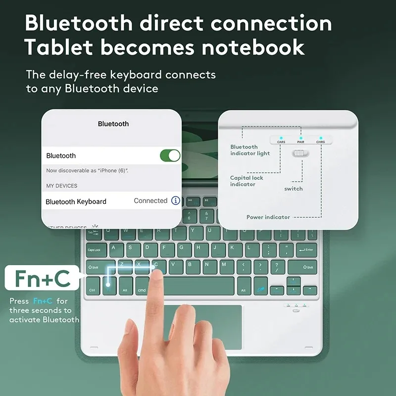 10 inch Bluetooth Keyboard Touchpad Wireless Keyboard For iPad Samsung Xiaomi Huawei Lenovo Bluetooth Keyboard and Mouse thumbnail 2