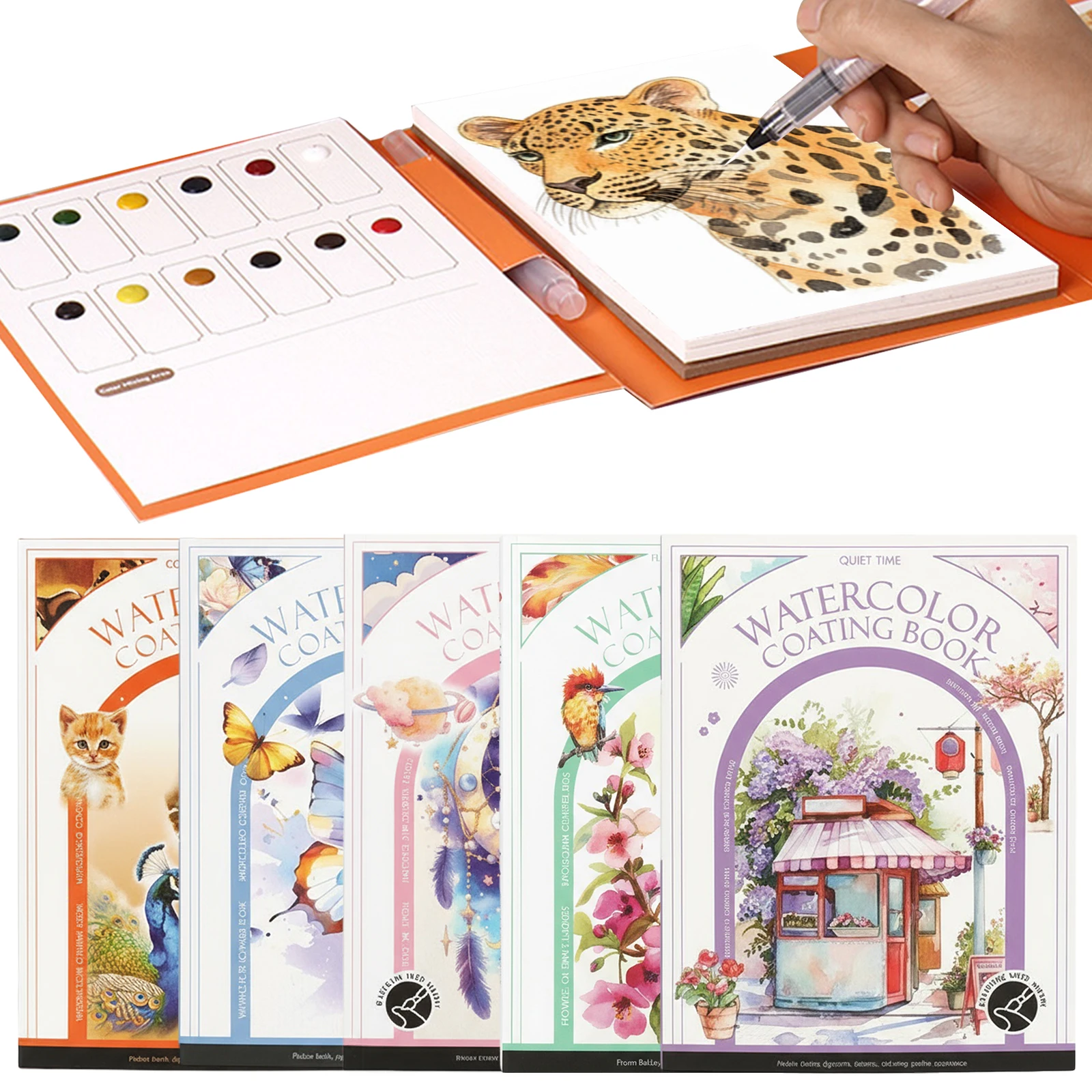 1Set Watercolor Coloring Book Paint Set with 12 Colors Paint Cakes and Brush Painting Pad Gift for Adults Beginners Art Supplies thumbnail 2