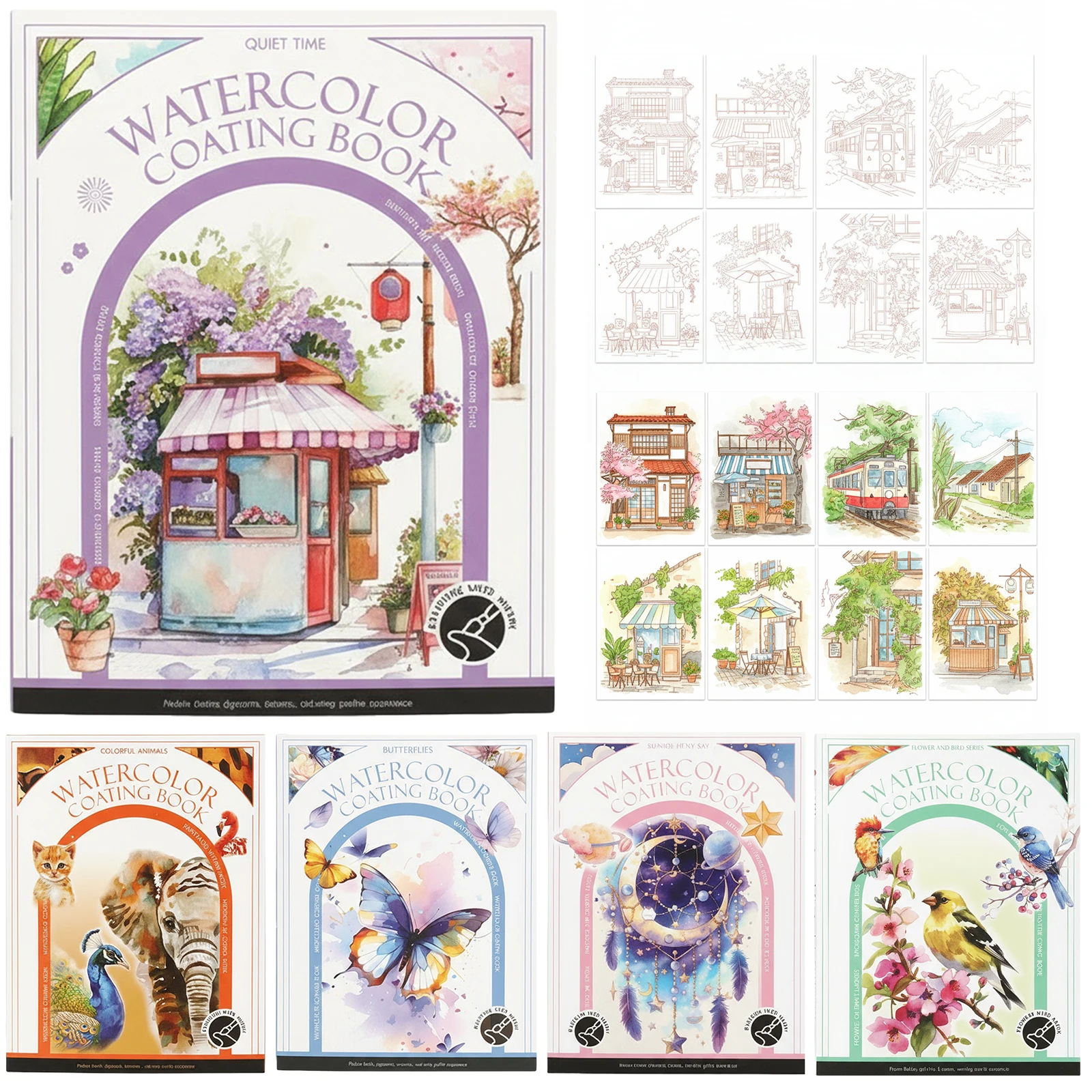 1Set Watercolor Coloring Book Paint Set with 12 Colors Paint Cakes and Brush Painting Pad Gift for Adults Beginners Art Supplies thumbnail 3