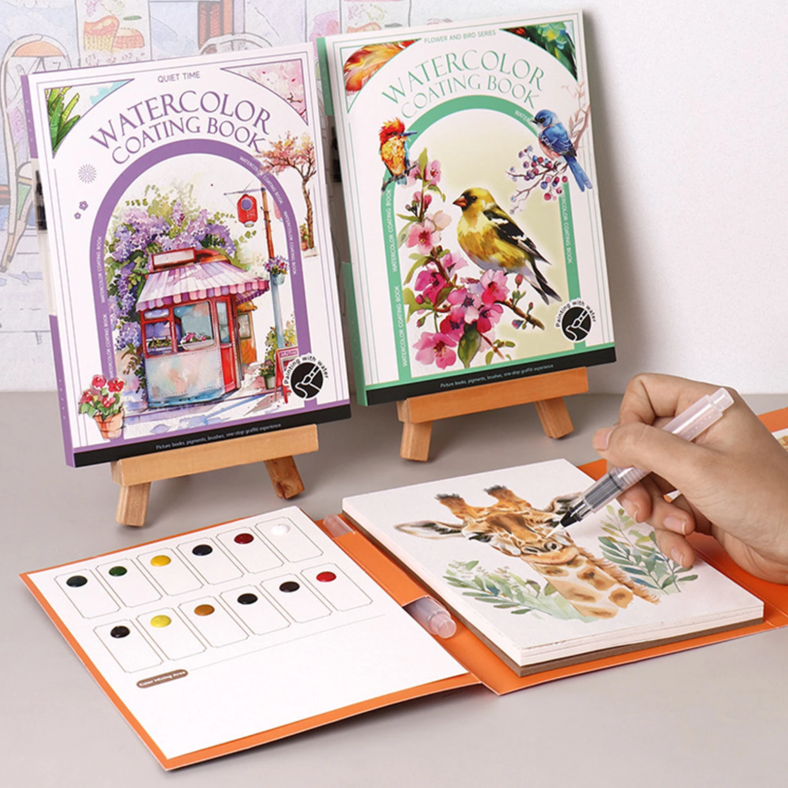 1Set Watercolor Coloring Book Paint Set with 12 Colors Paint Cakes and Brush Painting Pad Gift for Adults Beginners Art Supplies thumbnail 4