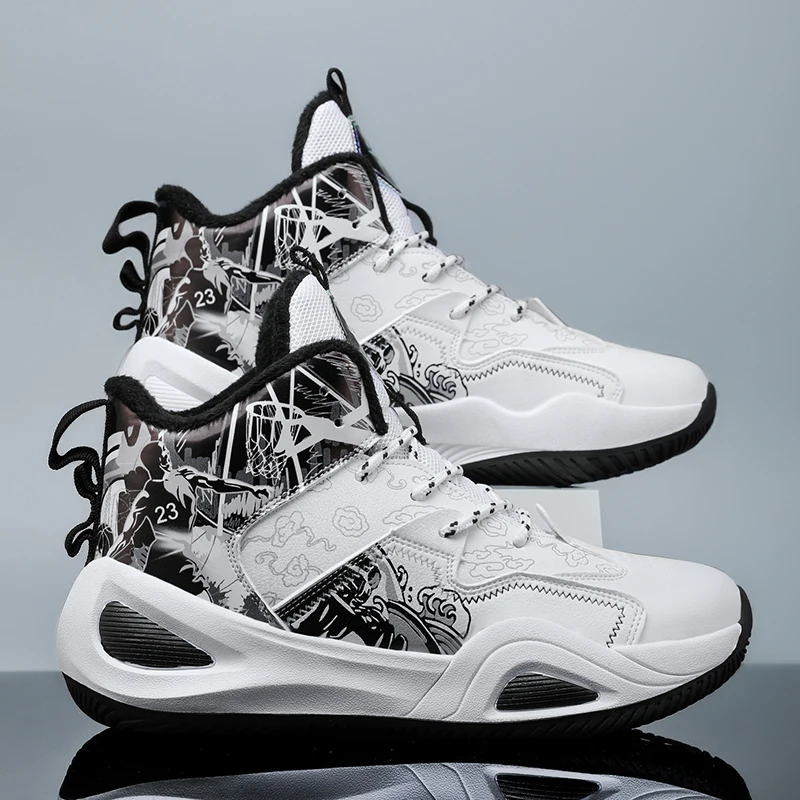 Unisex Basketball Shoes Winter Comfortable Cotton Shoes Leather Flat Outdoor Sports Field Training Basketball Boots for Men thumbnail 3