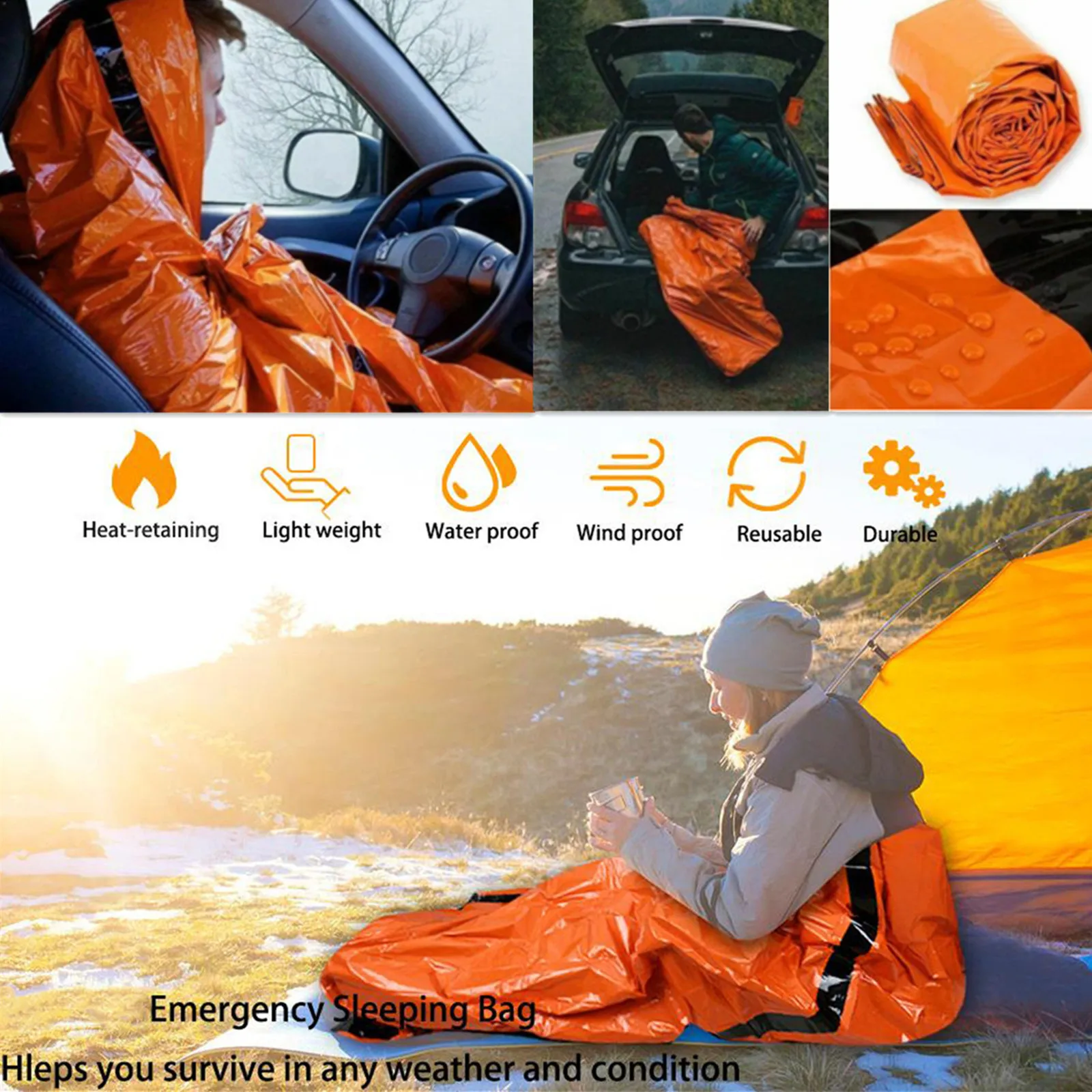 Waterproof Mylar Emergency Blanket Lightweight Portable Survival Shelter Sleeping Bag for Outdoor Camping Hiking Travel thumbnail 4