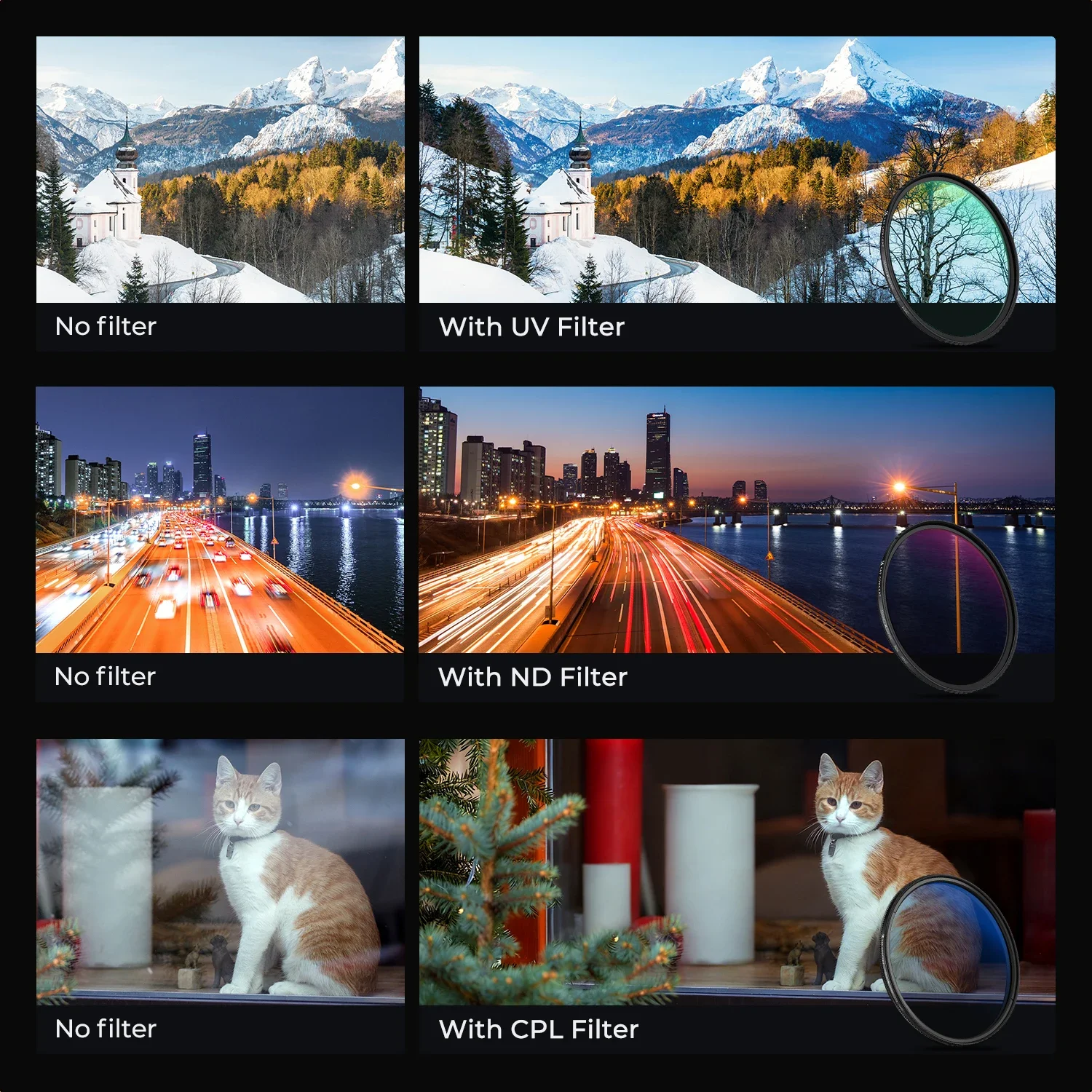 K&F CONCEPT K Series 49-82mm Filters UV/CPL/ND2-400/Black-Mist 1/4 Cap Clean Cloths Camera Lens Filter Set for Nikon Canon Leica thumbnail 4