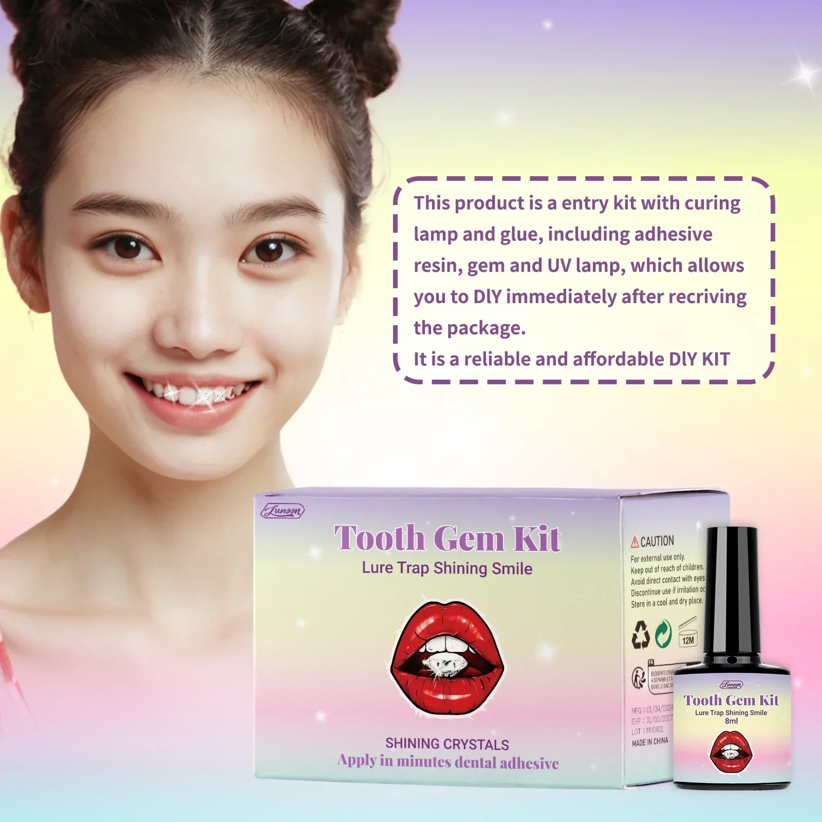 Strong-Adhesive & Removable Tooth Gem Set - With Dental Glue for Secure DIY Crystal Decoration, Unisex Smile Customization. thumbnail 4