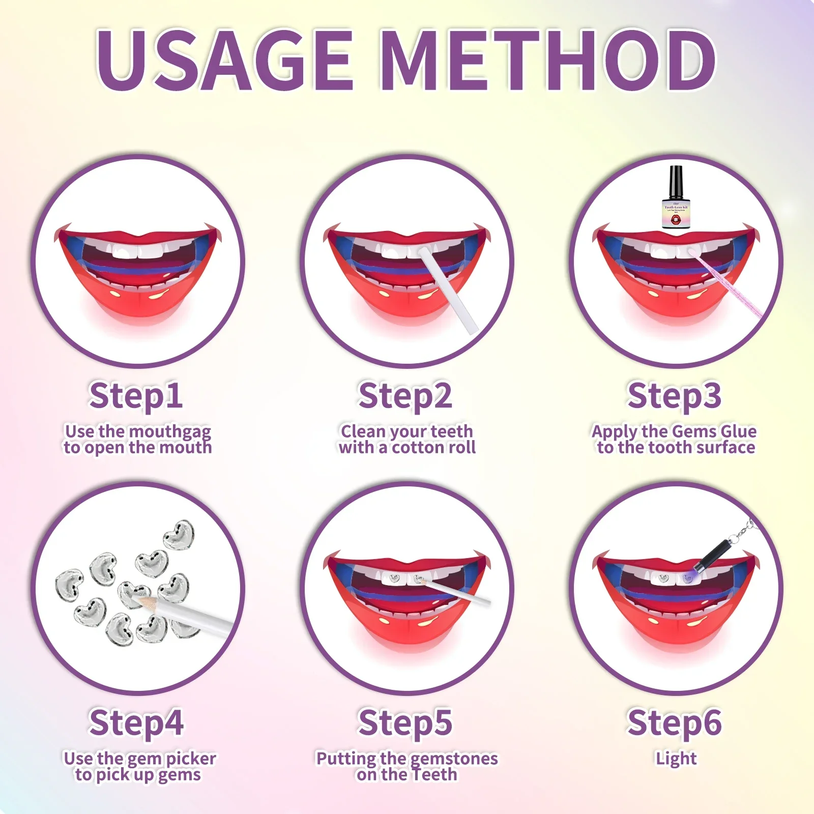 Strong-Adhesive & Removable Tooth Gem Set - With Dental Glue for Secure DIY Crystal Decoration, Unisex Smile Customization. thumbnail 5