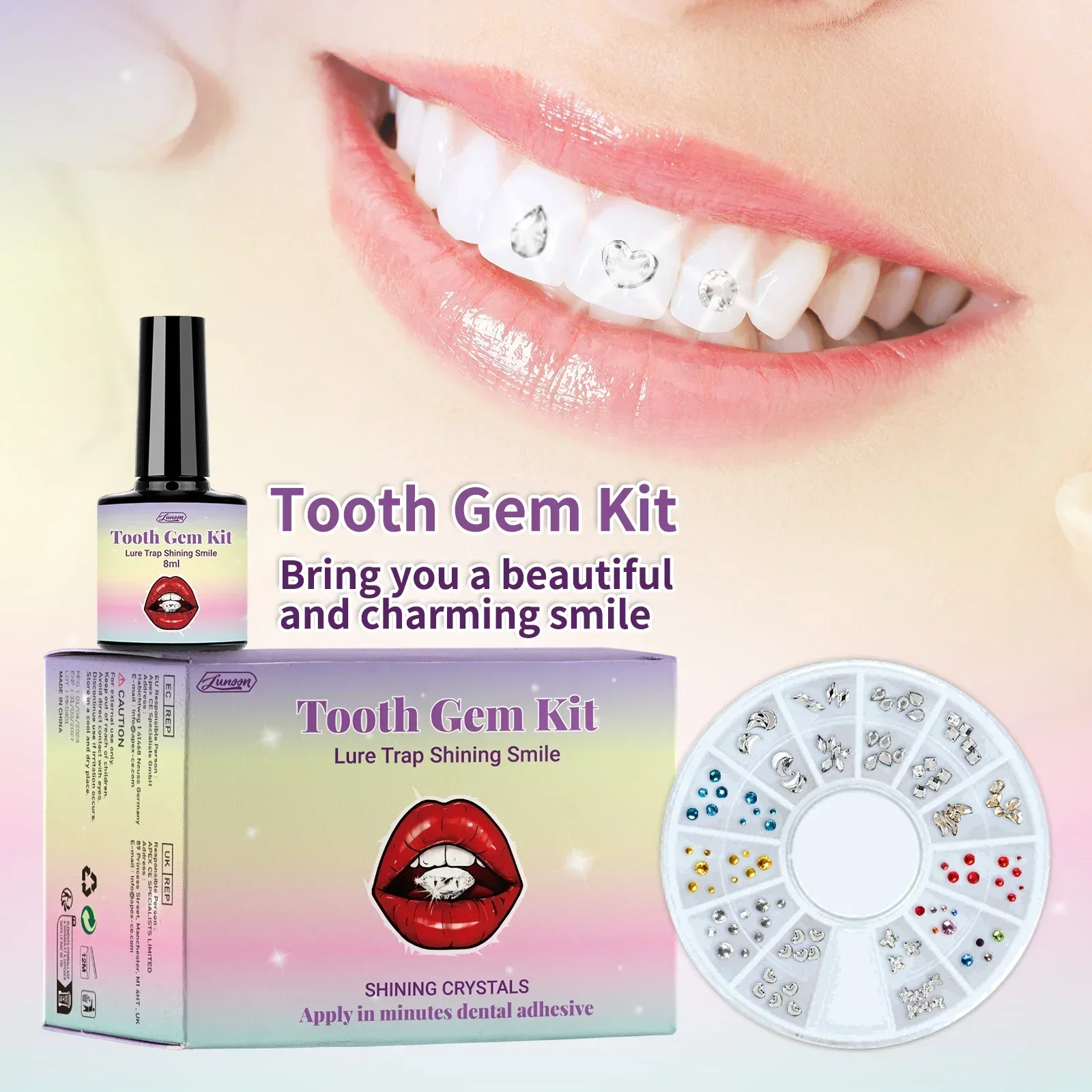 Strong-Adhesive & Removable Tooth Gem Set - With Dental Glue for Secure DIY Crystal Decoration, Unisex Smile Customization. thumbnail 2