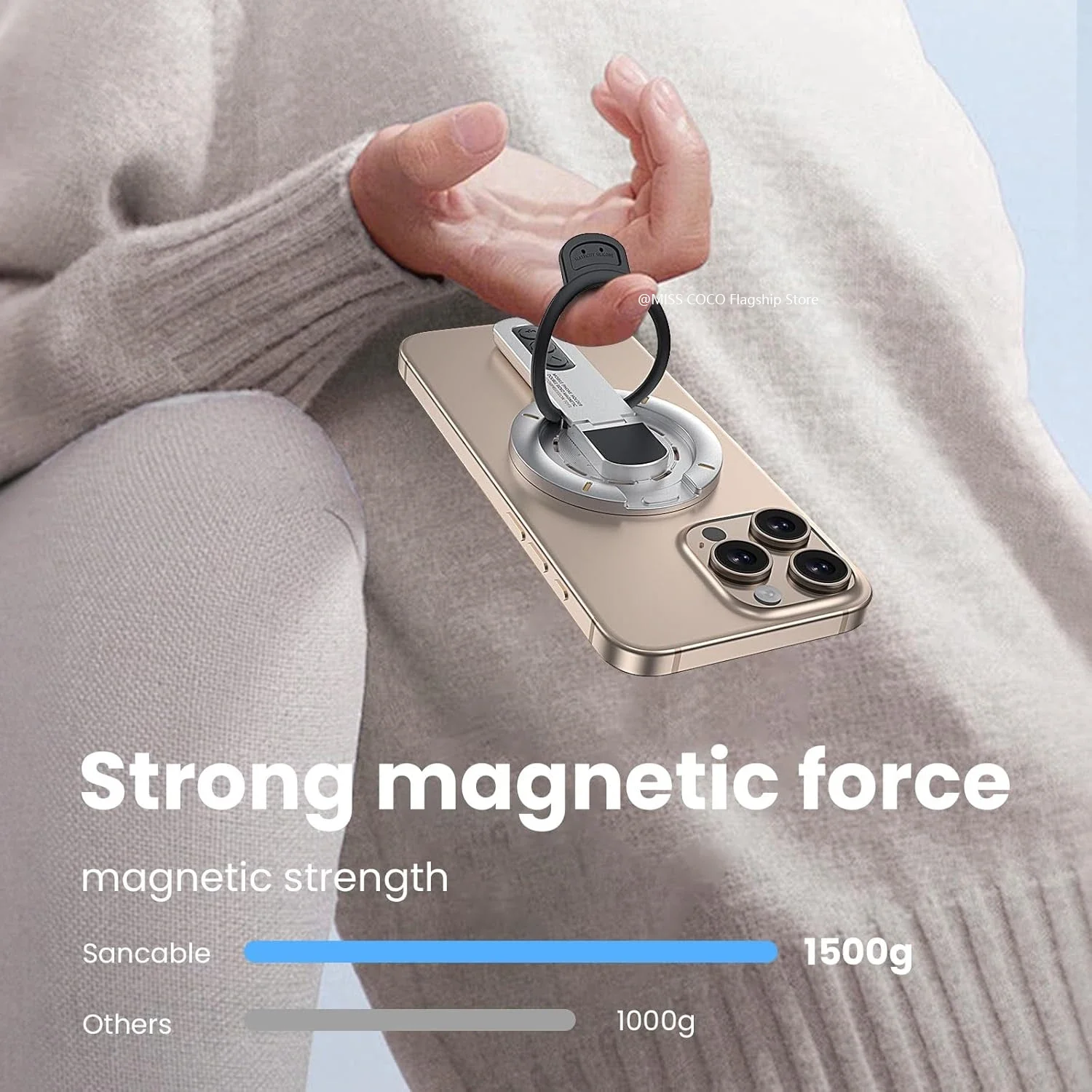 Dual-Sided Magnetic Portable Multi-Function Phone Ring Holder 360° Rotating Desktop Stand Compatible with Multiple Phone Models thumbnail 6