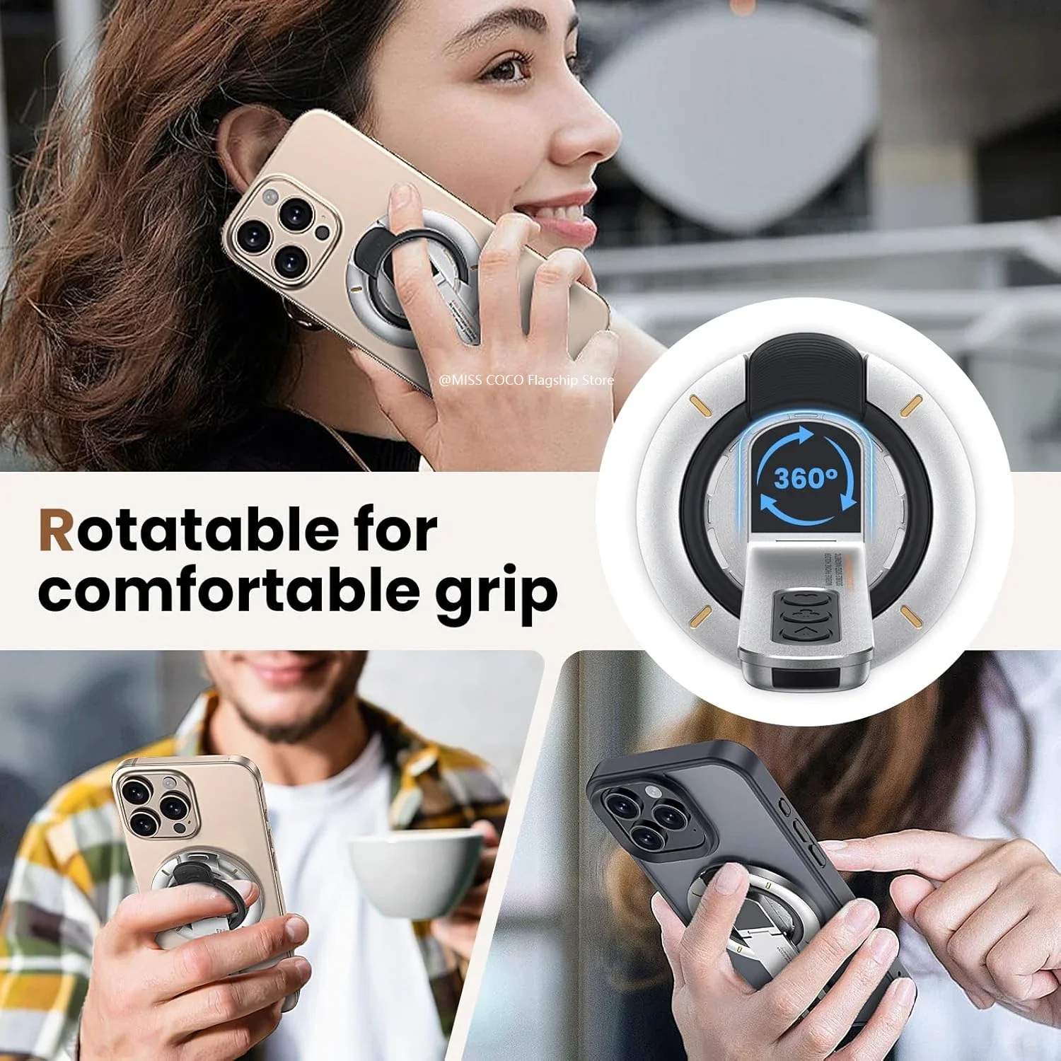 Dual-Sided Magnetic Portable Multi-Function Phone Ring Holder 360° Rotating Desktop Stand Compatible with Multiple Phone Models thumbnail 5