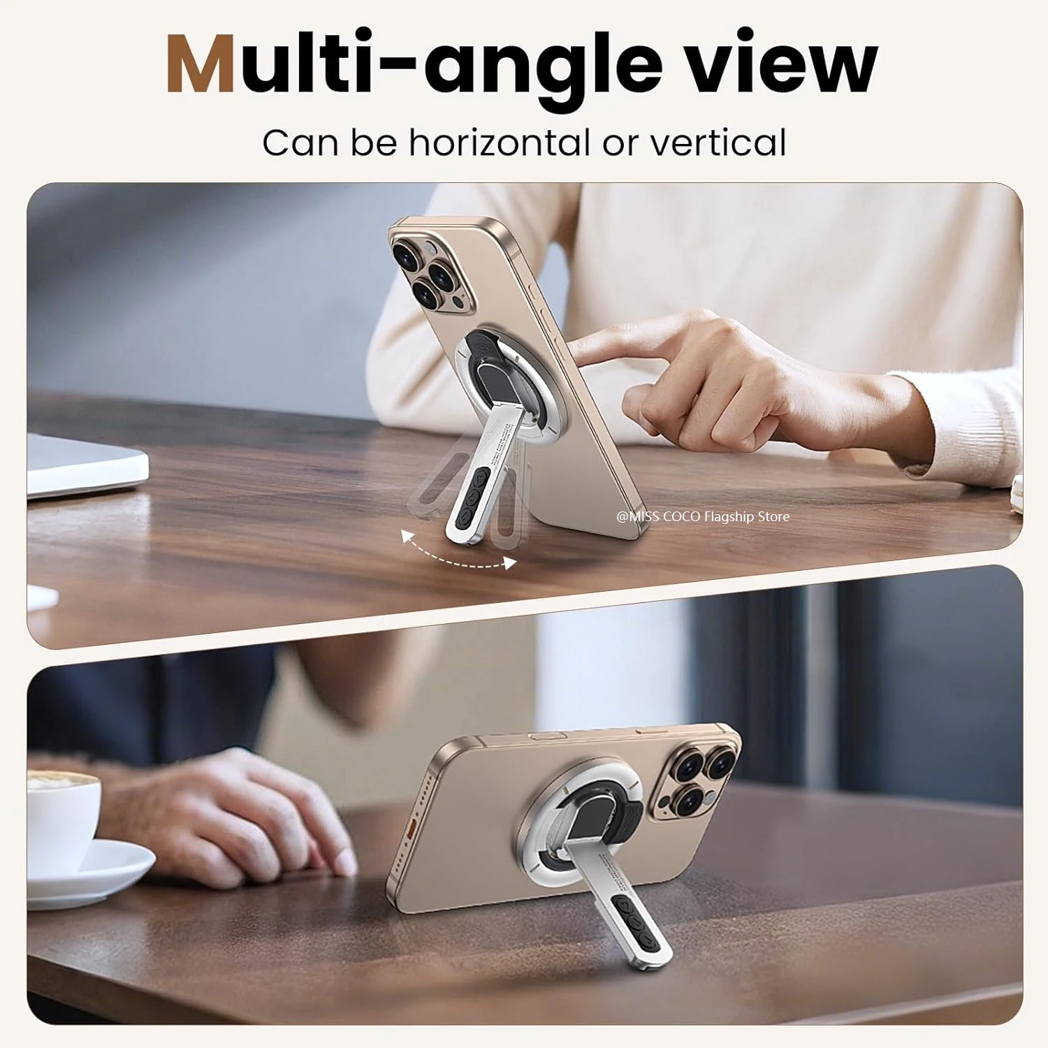 Dual-Sided Magnetic Portable Multi-Function Phone Ring Holder 360° Rotating Desktop Stand Compatible with Multiple Phone Models thumbnail 4