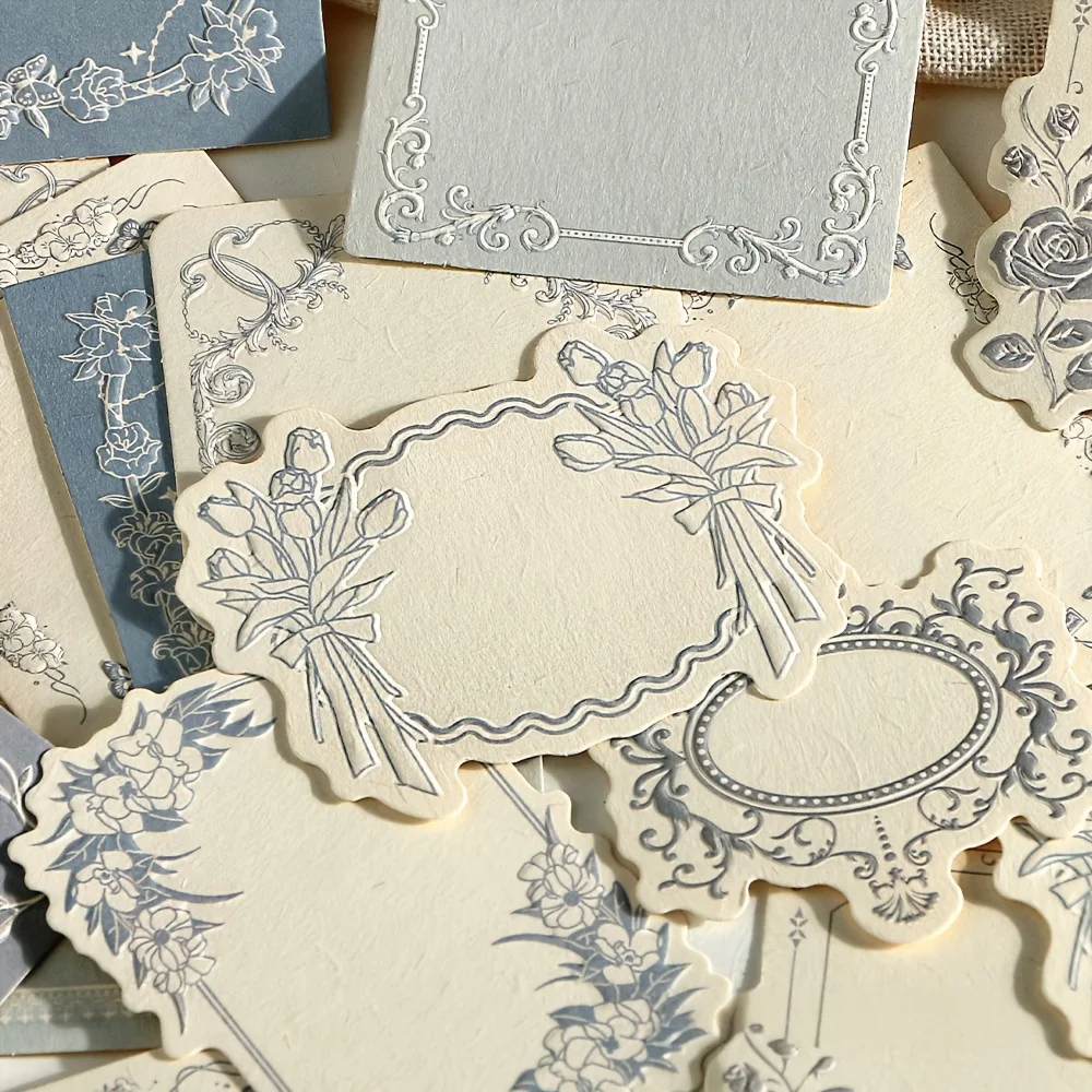 30 sheets Retro Blue Embossed Lace DIY Writable Decorative Cardboard Sheets,Suitable for Scrapbooking and Journal Making Message thumbnail 3