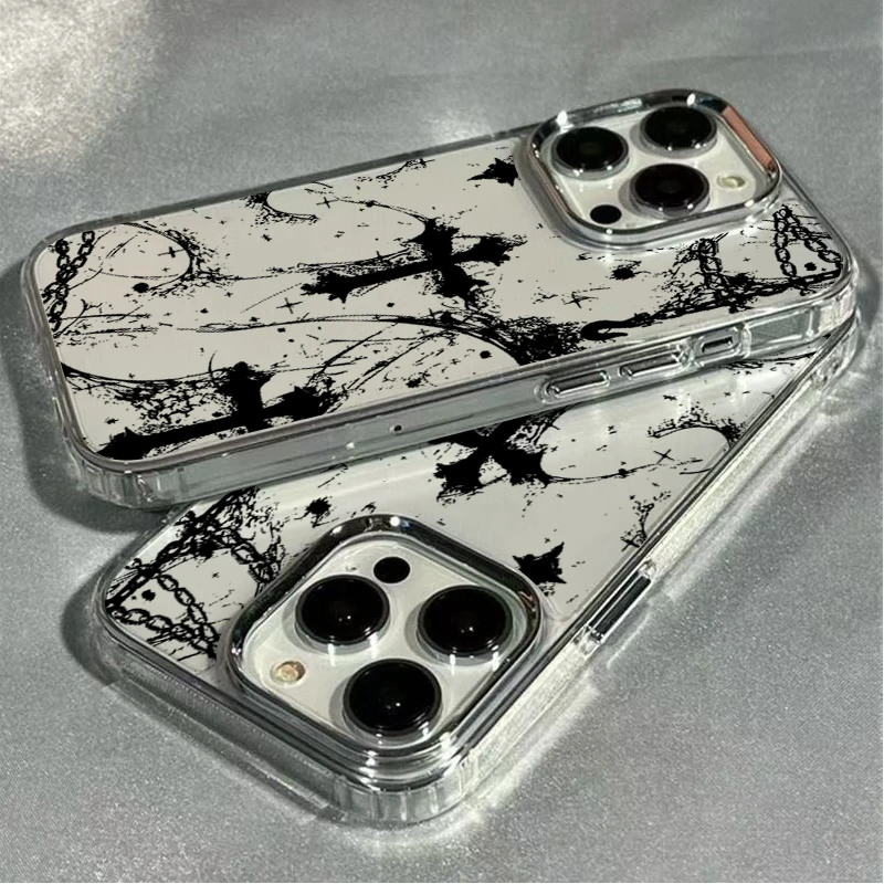 Cool Dark Gothic Cross Mark Phone Case for iPhone 17 16e 16 15 14 13 12 11 Pro Max X XS XR 8 7 Air Plus Transparent Soft Cover thumbnail 3