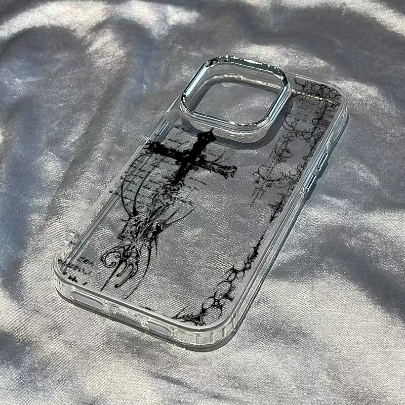 Cool Dark Gothic Cross Mark Phone Case for iPhone 17 16e 16 15 14 13 12 11 Pro Max X XS XR 8 7 Air Plus Transparent Soft Cover thumbnail 6