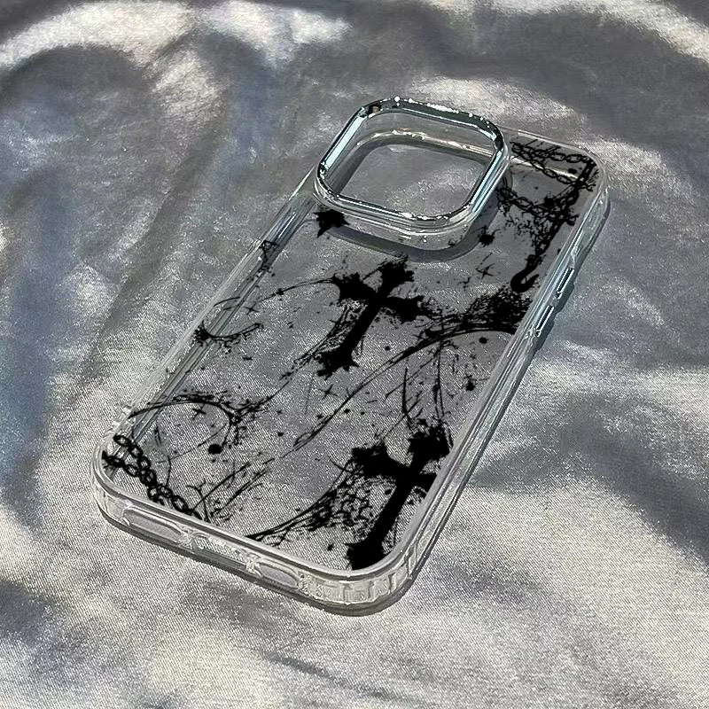 Cool Dark Gothic Cross Mark Phone Case for iPhone 17 16e 16 15 14 13 12 11 Pro Max X XS XR 8 7 Air Plus Transparent Soft Cover thumbnail 5