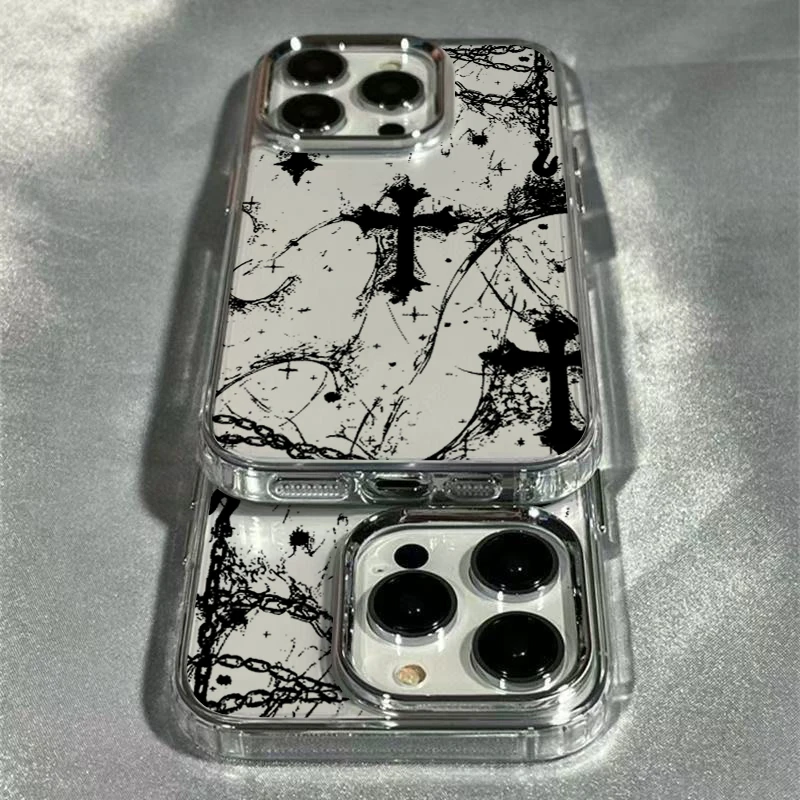 Cool Dark Gothic Cross Mark Phone Case for iPhone 17 16e 16 15 14 13 12 11 Pro Max X XS XR 8 7 Air Plus Transparent Soft Cover thumbnail 2