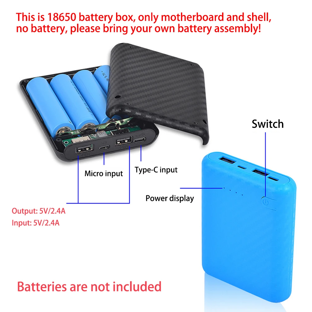 New Portable DIY Power Bank Box 4x18650 Battery Charger Case Fast Charging Case Solderless Power Bank Shell Batteries Charging thumbnail 4