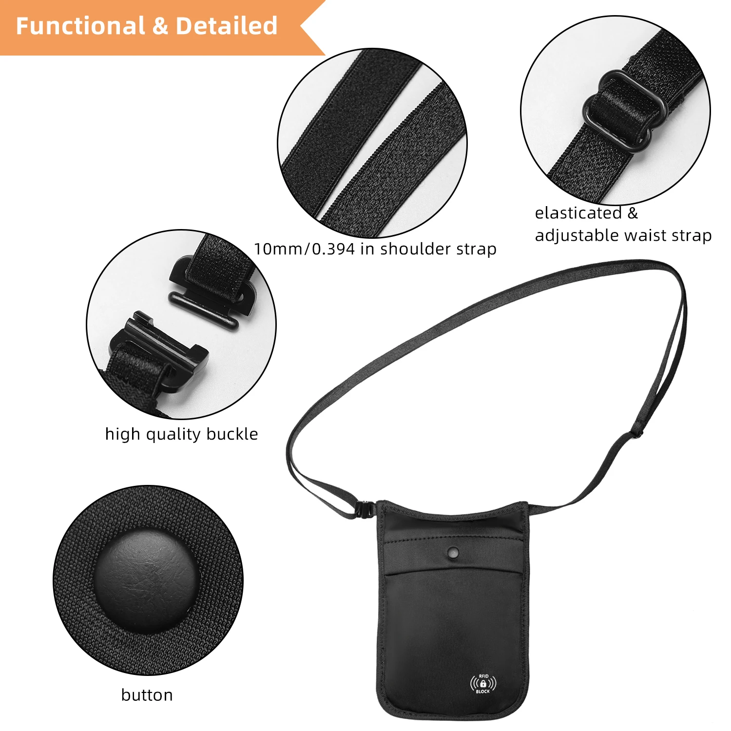 Anti Theft RFID Hidden Women's Concealed Crossbody Bag Travel Wallet Passport Holder Coversafe Secret Neck Money Travel Pouch thumbnail 3