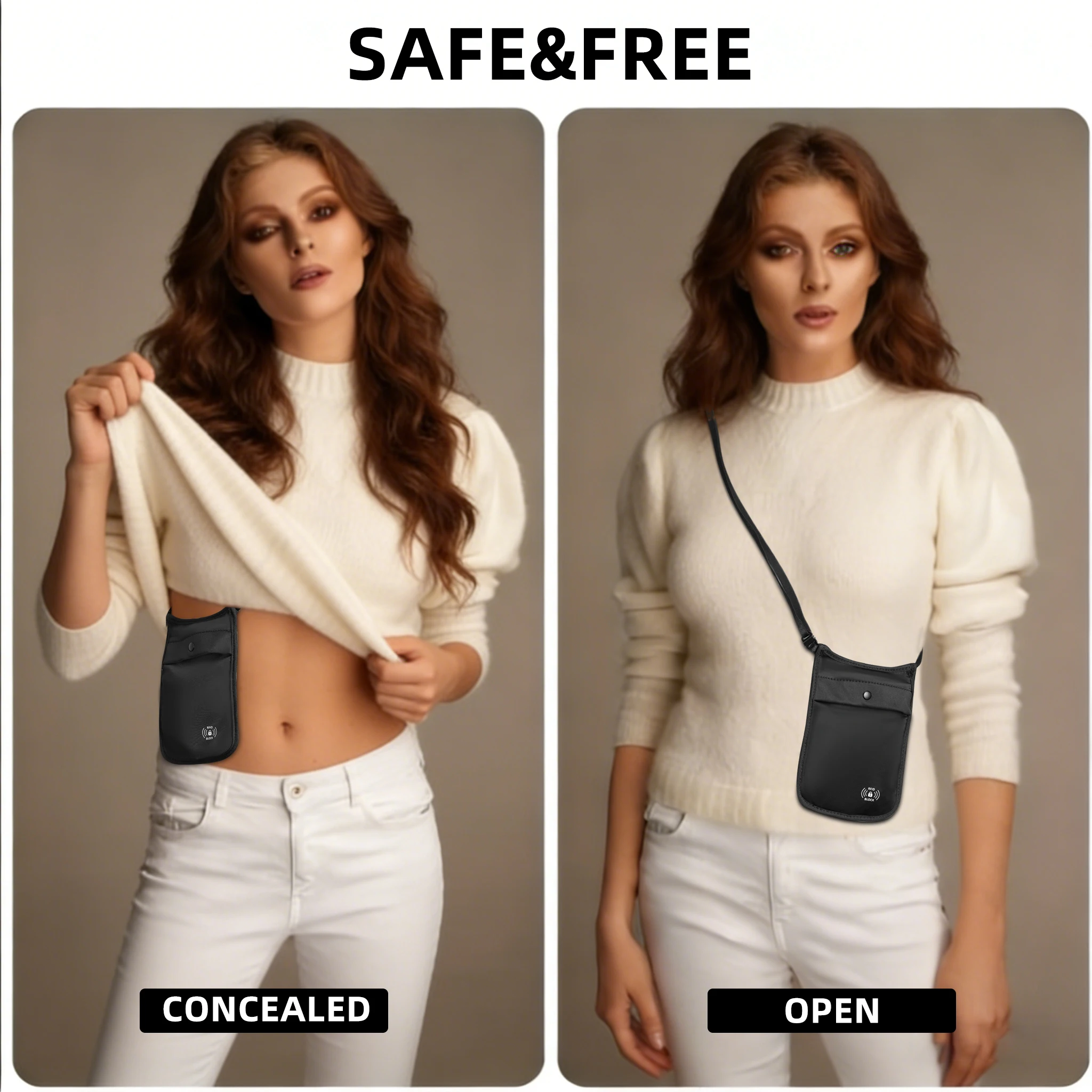 Anti Theft RFID Hidden Women's Concealed Crossbody Bag Travel Wallet Passport Holder Coversafe Secret Neck Money Travel Pouch thumbnail 2