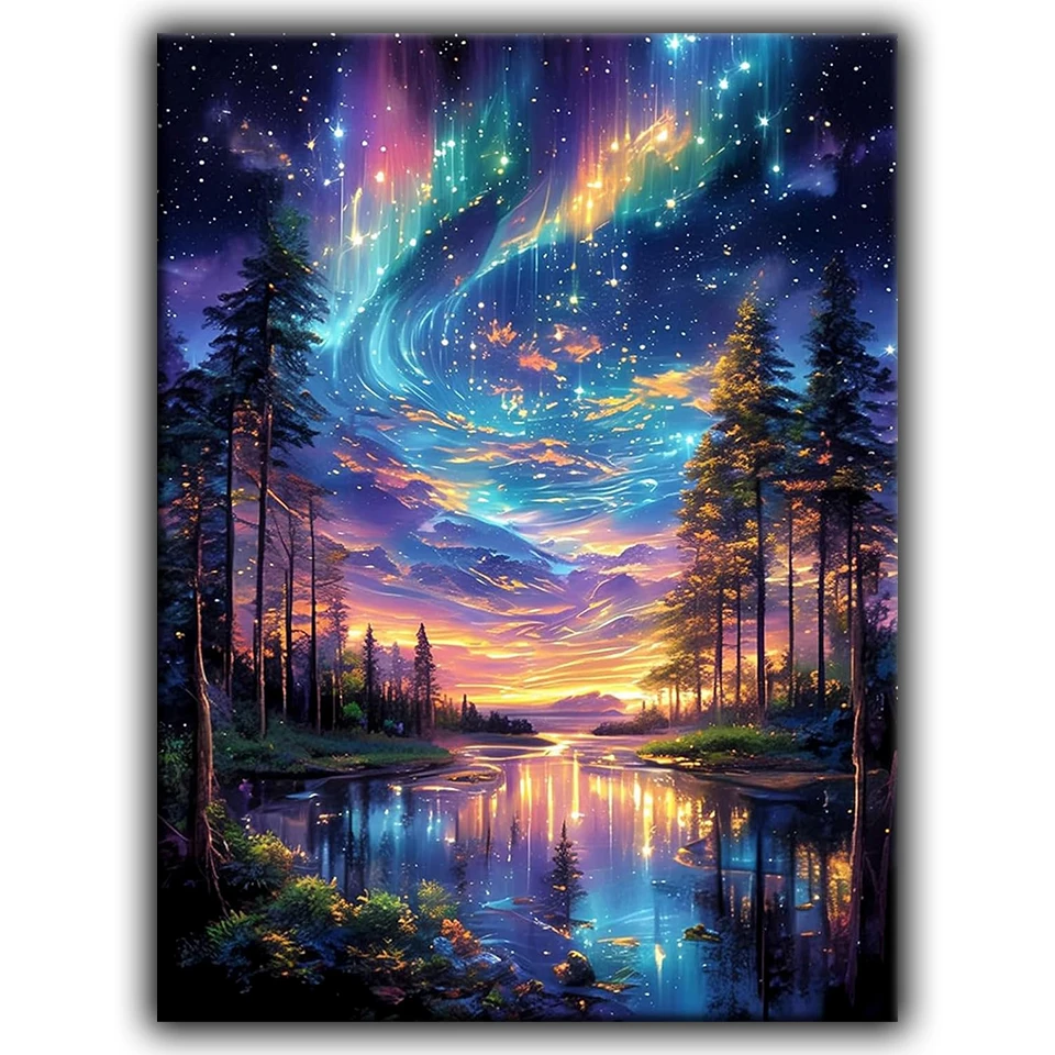 DIY Diamond Painting New Fantasy Aurora 5D Full Square Round Mosaic Landscape Creative Hobbies Wall  Home Decor