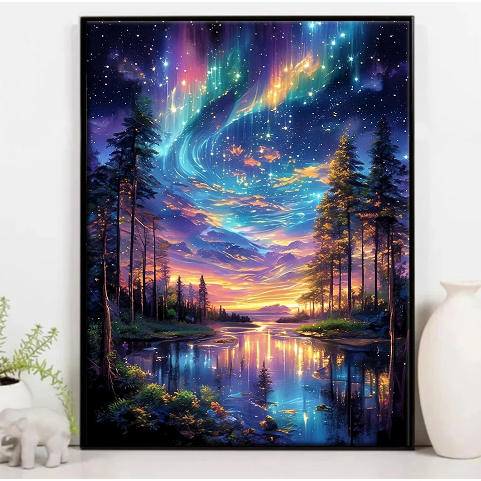 DIY Diamond Painting New Fantasy Aurora 5D Full Square Round Mosaic Landscape Creative Hobbies Wall  Home Decor thumbnail 2
