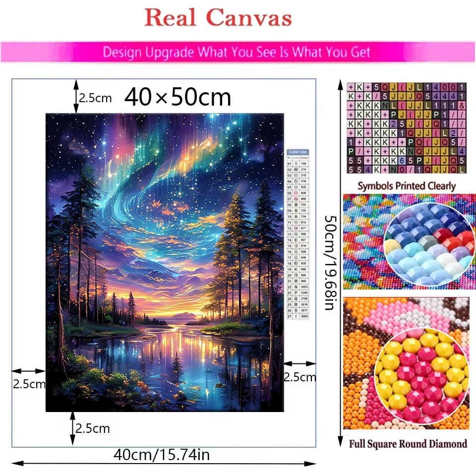 DIY Diamond Painting New Fantasy Aurora 5D Full Square Round Mosaic Landscape Creative Hobbies Wall  Home Decor thumbnail 3