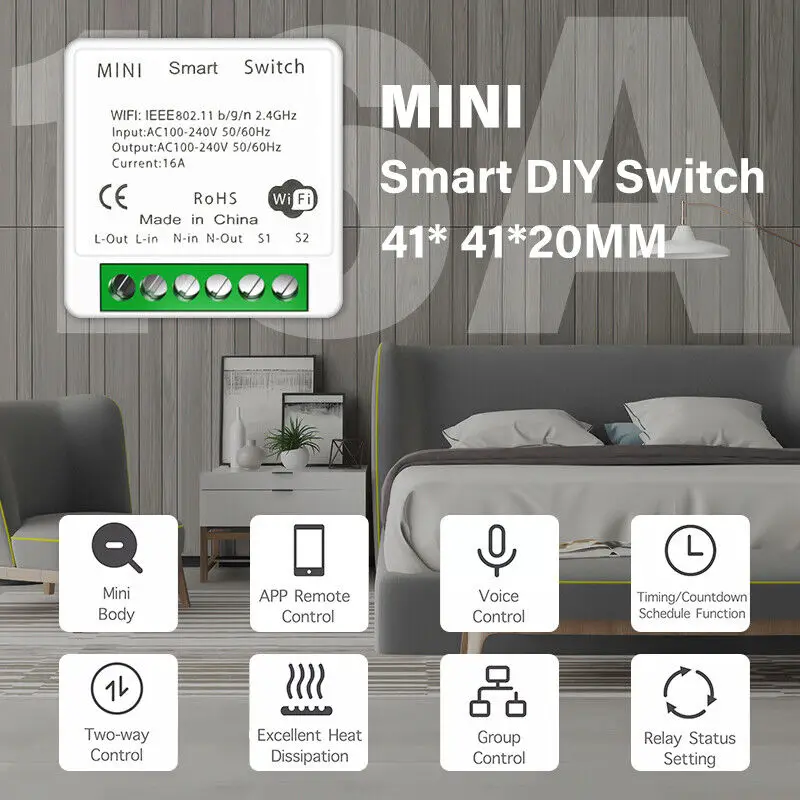 Tuya 16A WiFi Mini Smart Switch DIY 2-Way Control Module Automation Timing Voice Control Smart Home Work with Alexa Google Alice thumbnail 6