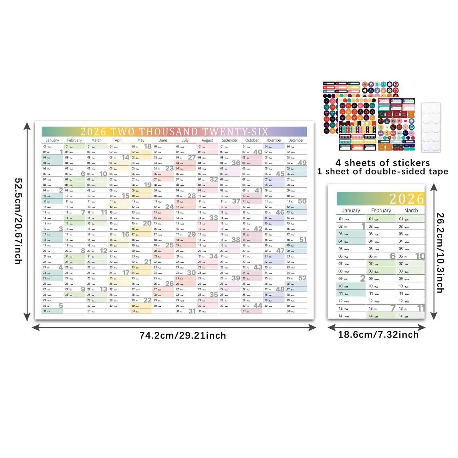 2026 new year Wall Calendar With Stickers Writing Schedule Monthly Planner Yearly Wall Calendar Poster For Home Office School thumbnail 6
