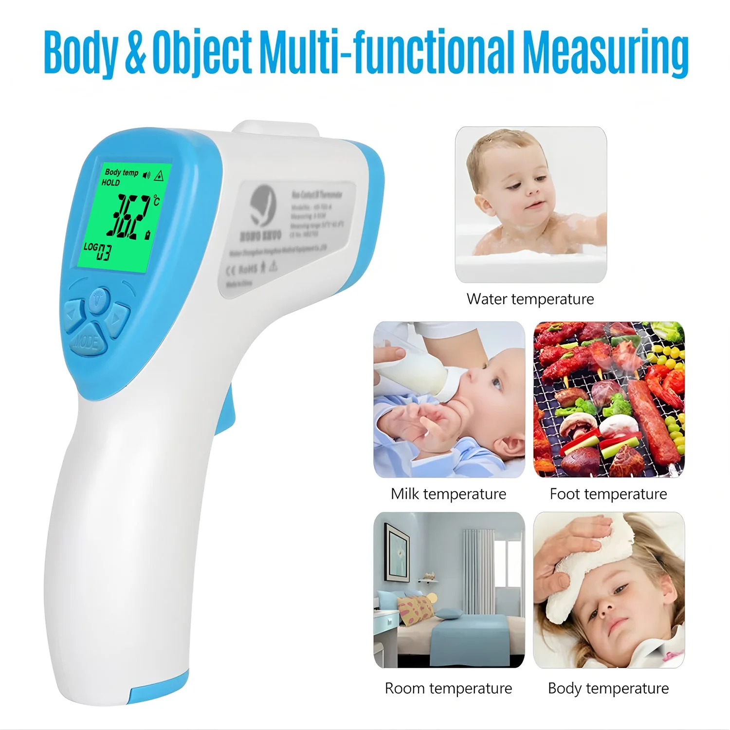 Non-Contact Medical Digital Thermometer - Forehead Ear Precise Temperature Measure for Baby Adult Home Use