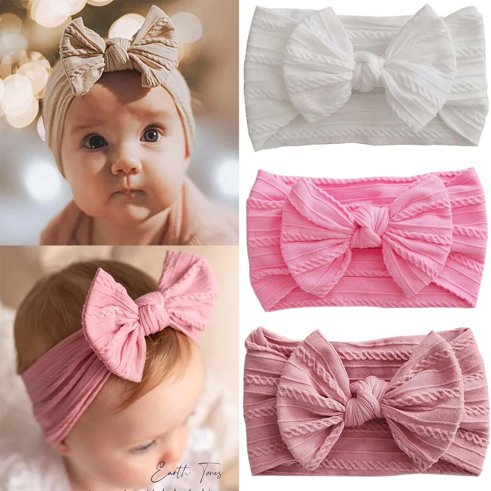 1/3Pcs Solid Color Baby Headband Bow Children Hair Band Elastic Nylon Newborn Soft Turban Headwrap Kid Hair Accessories thumbnail 5