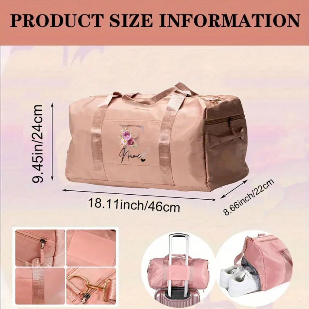 Personalised Monogram Training Gym Bag Custom Name Duffel Bags Weekend Away Bag Cabin Bags for Travelling Gift for Her thumbnail 3