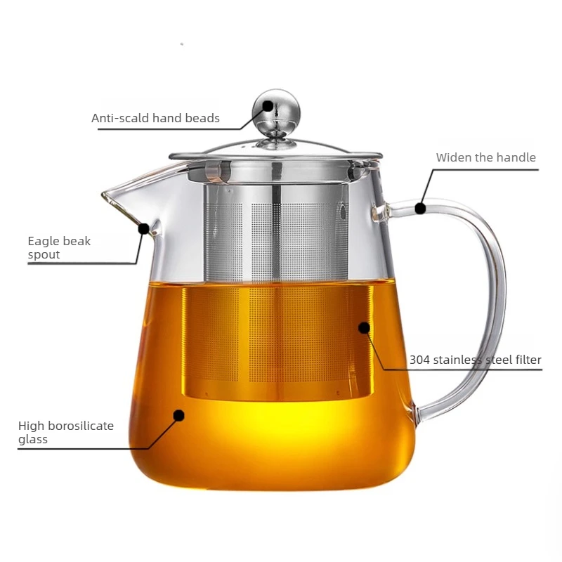 Heat-Resistant Borosilicate Glass Teapot with Removable Stainless Steel Infuser – Clear Tea Kettle for Kung Fu Tea Brewing Set thumbnail 2