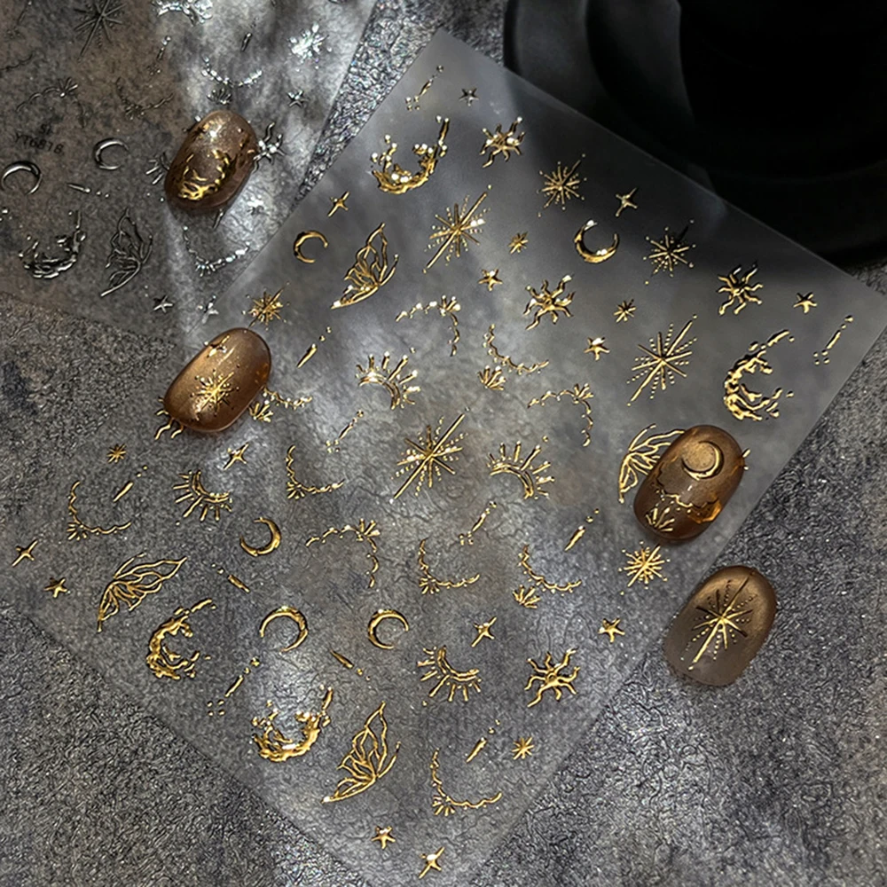 3D Bronzing Gold Moon Star Nail Art Stickers Retro Bohemia Sun Moon Star Nails Designs Self-Adhesive 3D Luxury Nail Decorations thumbnail 2