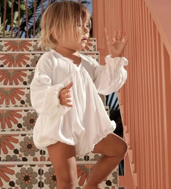 Baby Rompers 2025 Baby Clothes Nordic Baby Spring and Autumn Cotton and Linen Hollow Out Backless V-neck Lace Jumpsuit thumbnail 3