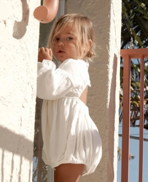 Baby Rompers 2025 Baby Clothes Nordic Baby Spring and Autumn Cotton and Linen Hollow Out Backless V-neck Lace Jumpsuit thumbnail 4